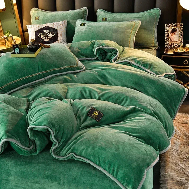 Set Di Biancheria Da Letto In Pile Di Latte Ultra Spesso Queen Size Copripiumino Invernale Caldo Di Fascia Alta