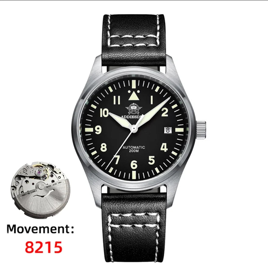 Orologio Meccanico Con Zaffiro 39mm Movimento 8215 Giappone Automatico Da Uomo Impermeabile 200m Luminoso Pilota Retrò