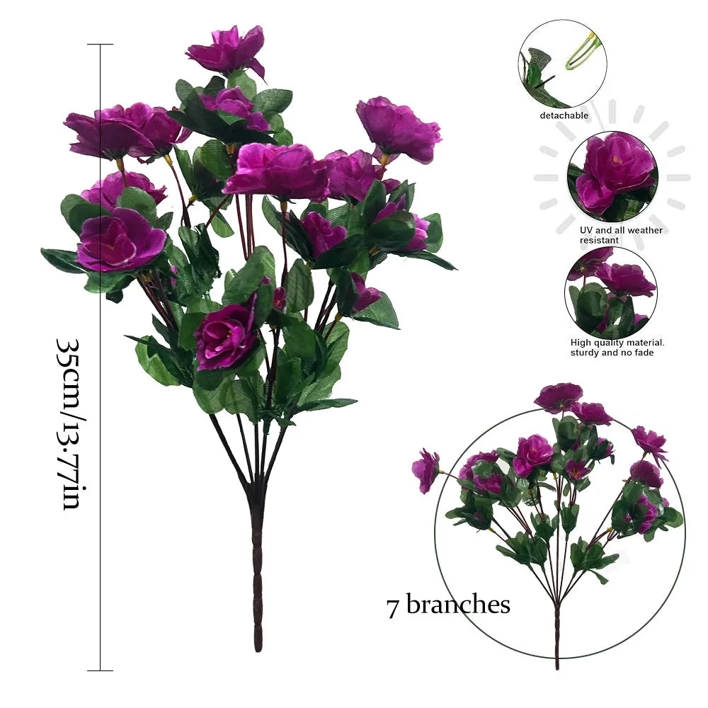 Set da 2 Pezzi Fiori Artificiali Azalea Rosse Autunno UV Resistenti per Decorazioni Interni della Casa