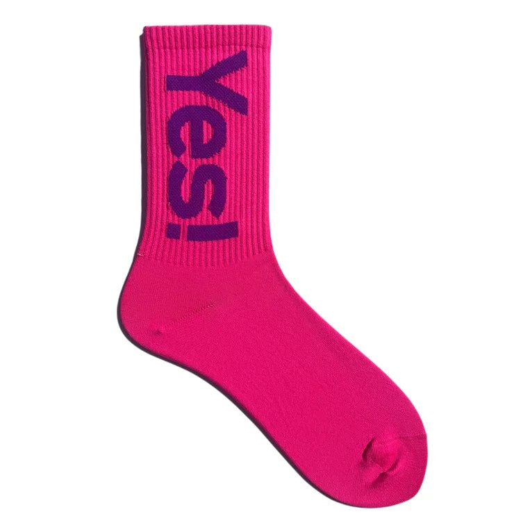 'Sì!' Calzini Mid Crew per uomo/donna Calzini da strada sportivi da skateboard all'aperto alla moda traspiranti