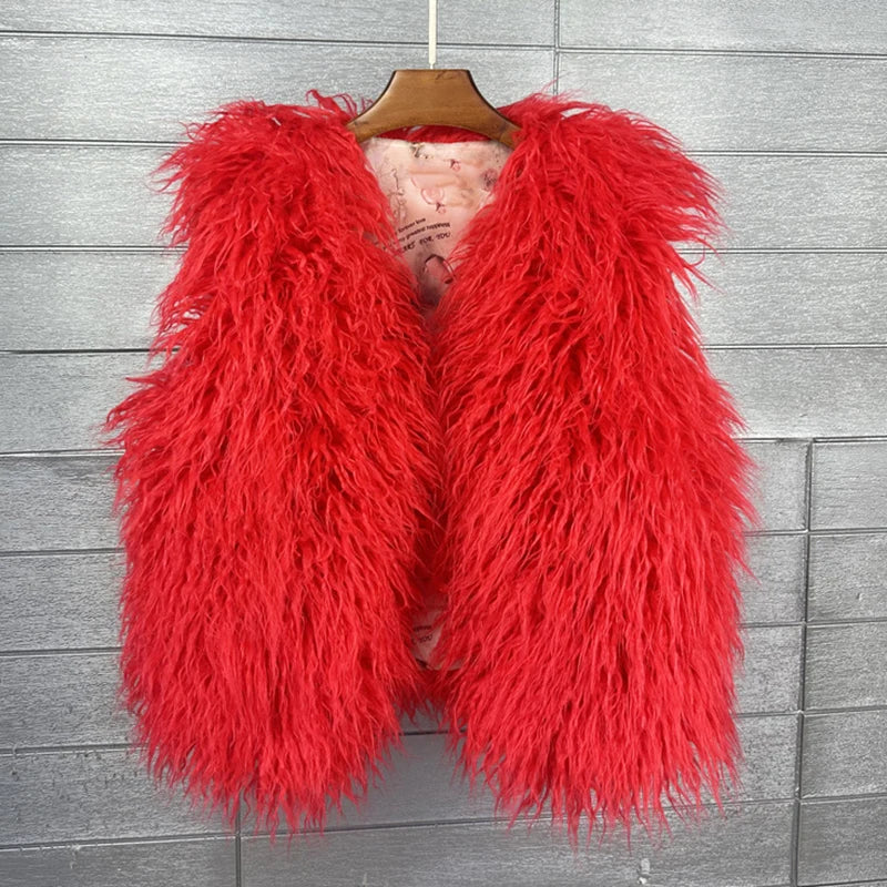Gilet Di Pelliccia Sintetica Da Donna Lana Imitazione Caldo Senza Maniche Autunno Inverno 2025 Stile Elegante