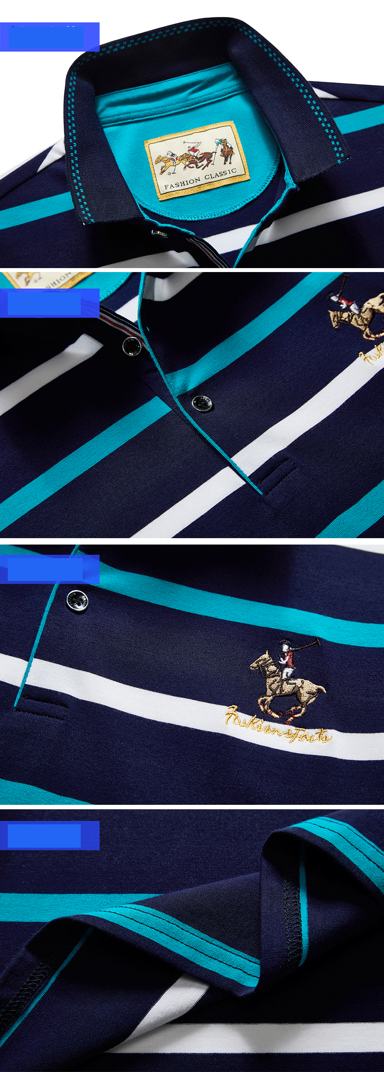 Polo Uomo Slim Fit A Righe In Puro Cotone Estate Manica Corta Collo Flip Elegante