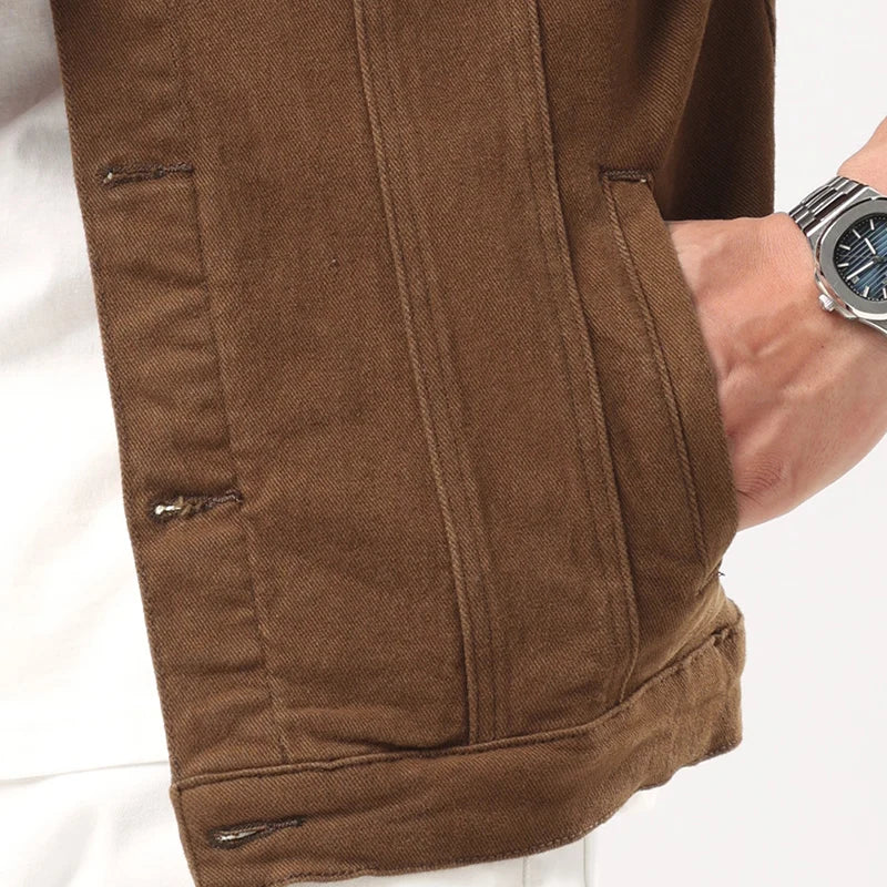 Giacca Jeans Caramello da Uomo 2025 Primavera Autunno Nuovo Stile Slim Elasticizzata Classica Moda