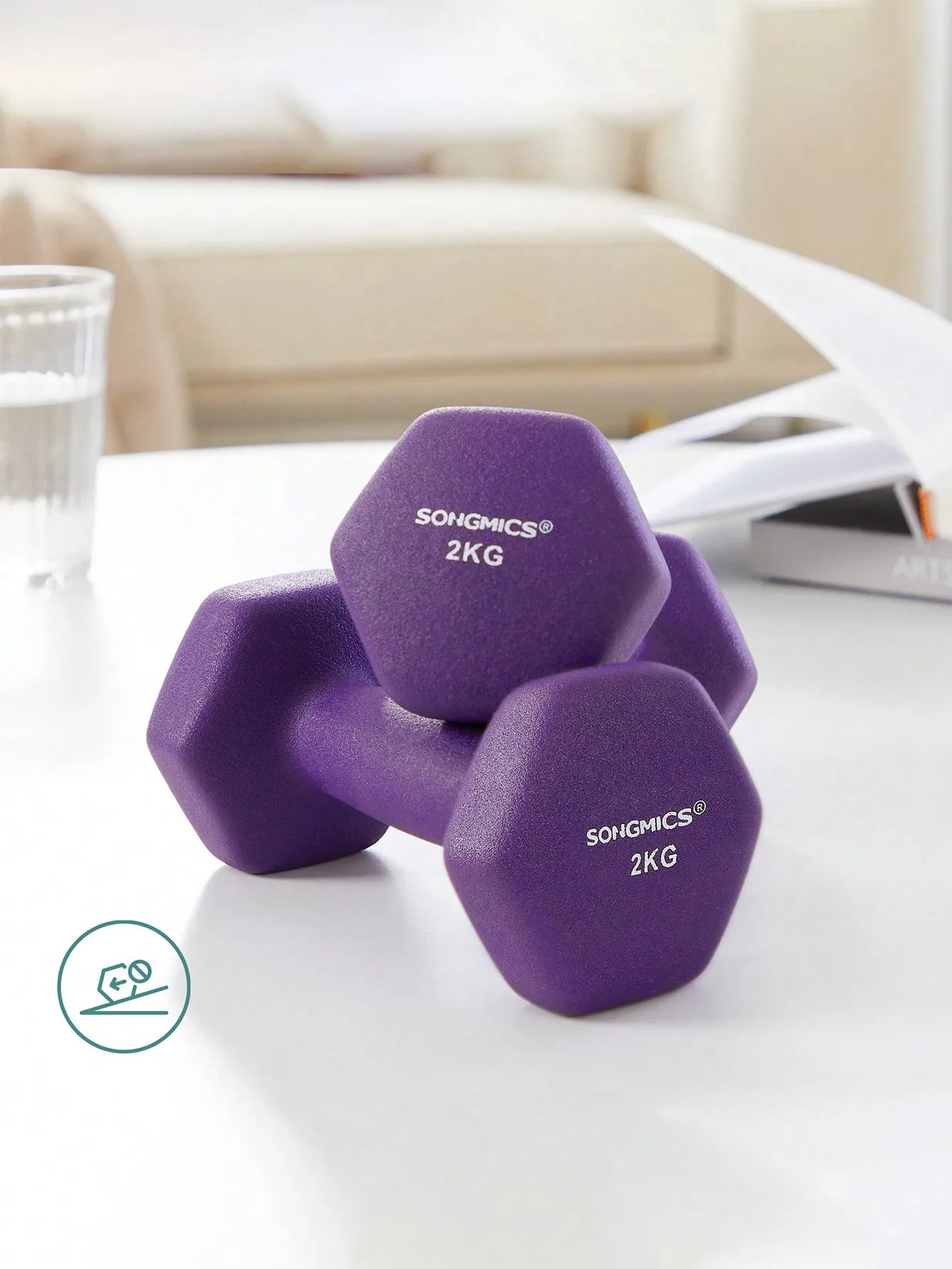 Coppia Di Manubri Da 2 Kg Con Rivestimento In Neoprene Esagonali Viola Per Allenamento A Casa