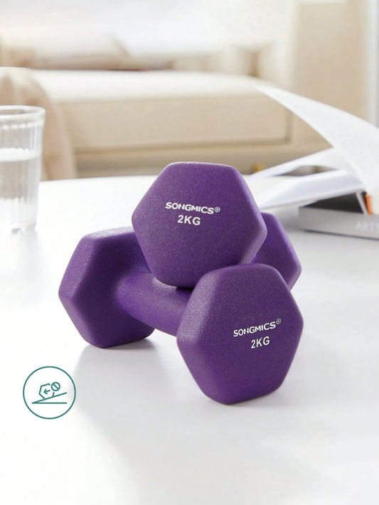 Coppia Di Manubri Da 2 Kg Con Rivestimento In Neoprene Esagonali Viola Per Allenamento A Casa