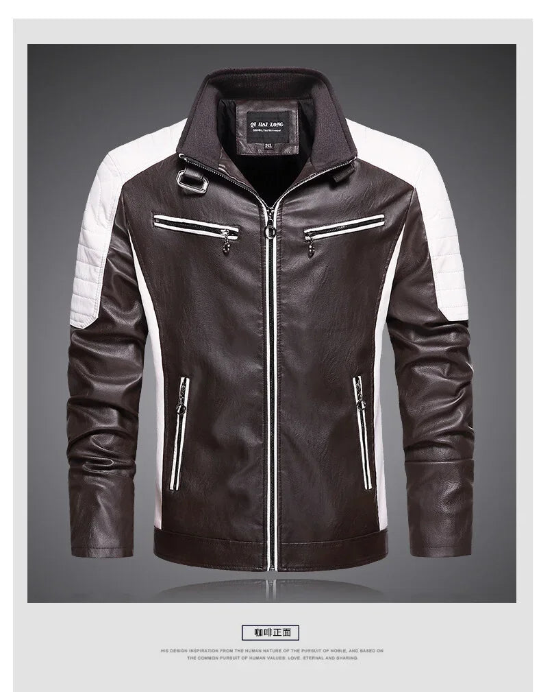 Giacca Da Moto Patchwork Da Uomo In PU Con Colletto Rialzato E Color Blocking Di Alta Qualità
