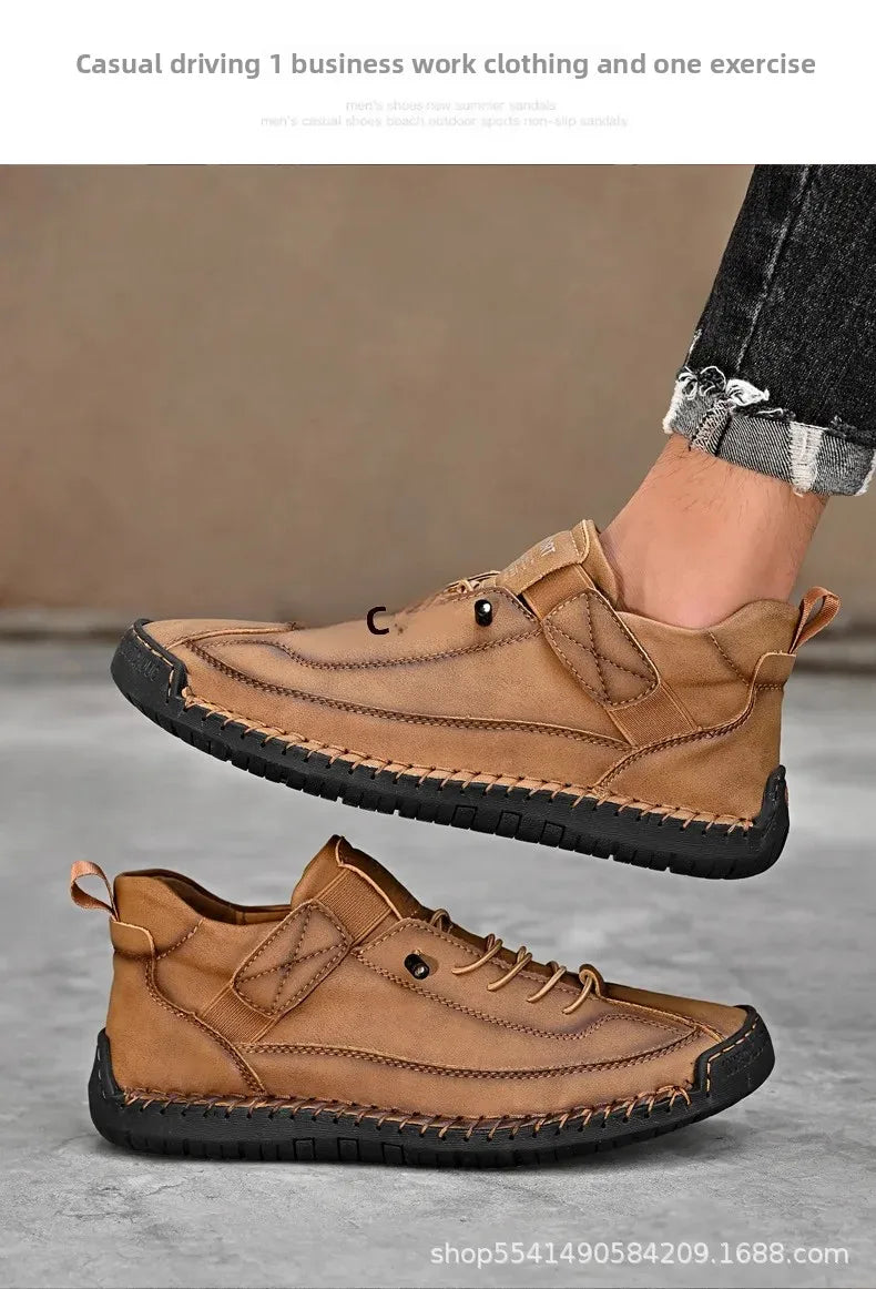 Scarpe Casual Da Uomo In Pelle Cucita A Mano Antiscivolo Con Fondo Grande E Fibbia Centrale
