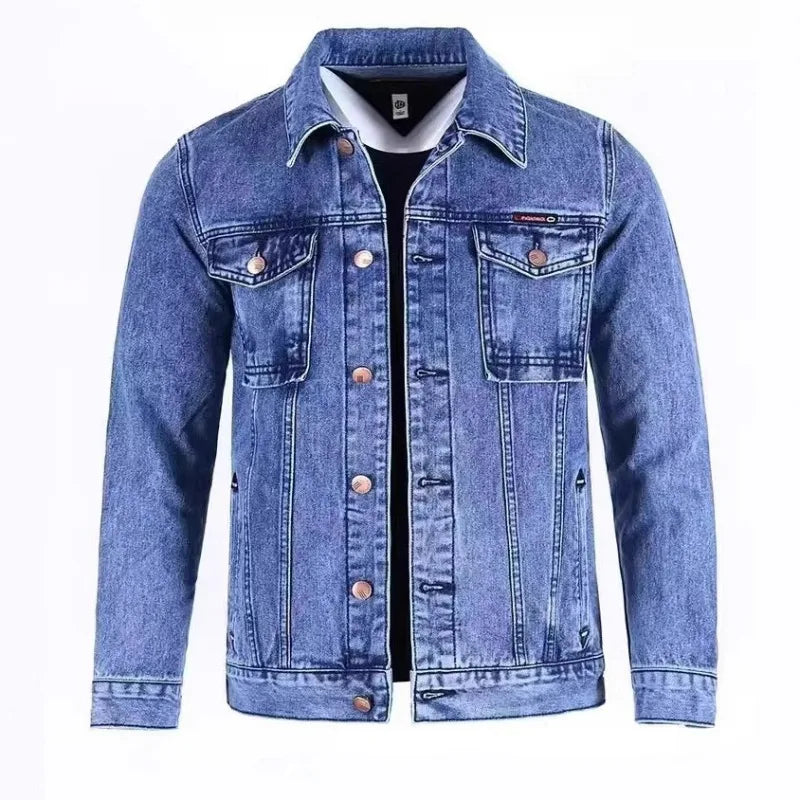 Giacca Denim Uomo Primavera Autunno Colletto Rovesciato Monopetto Maniche Lunghe Versatile Capospalla Casual