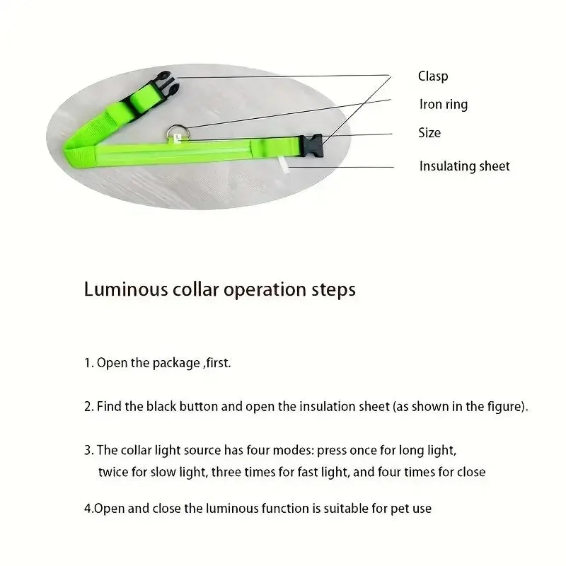 Guinzaglio per Cani in Nylon Led Sicurezza Notturna Lampeggiante Illumina al Buio Collare Fluorescente Luminoso