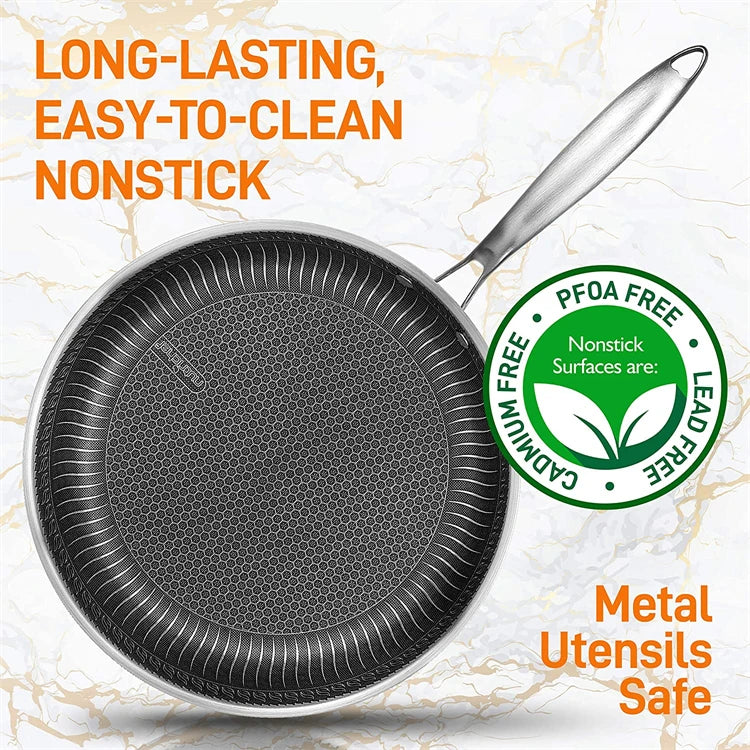 LMETJMA Padella in acciaio inossidabile Padella antiaderente a nido d'ape con coperchio Piano cottura elettrico a gas in ceramica a induzione compatibile KC0480