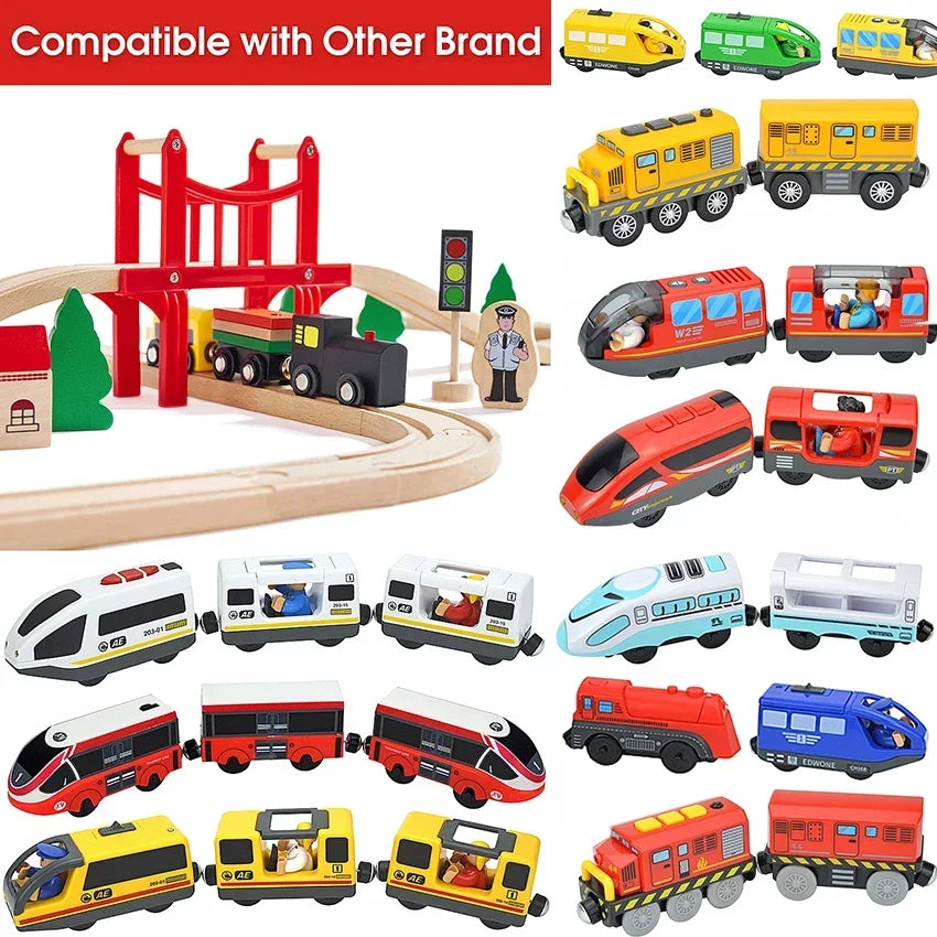 Treno Elettrico Magnetico Locomotiva Per Slot Auto Binario In Legno Con Due Carrelli Giocattolo Leduo Track