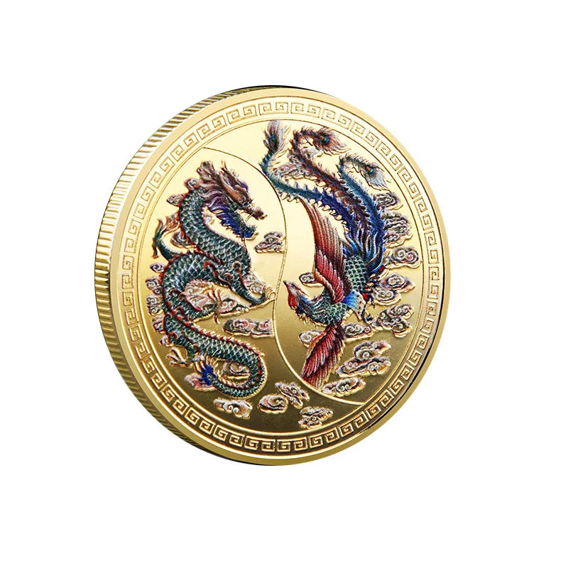 Moneta Da Collezione Commemorativa Drago Cinese E Fenice Buon Auspicio Edizione 2000 Presente