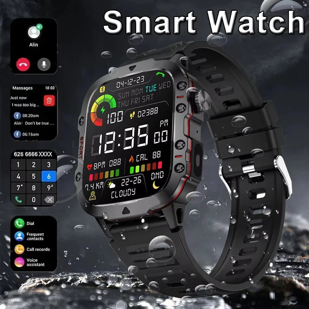 LAXASFIT Orologio Militare Da Uomo Smartwatch Con Schermo Touch HD Da 2.01 Pollici Chiamata Vocale Bluetooth