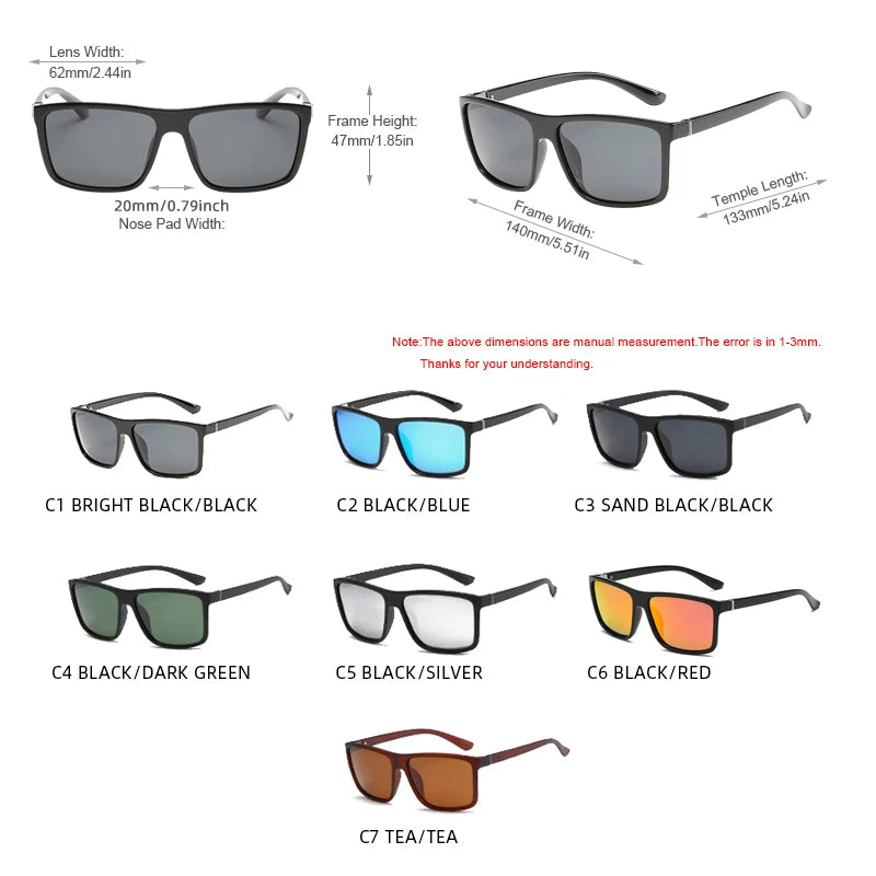 Occhiali Da Sole Polarizzati Quadrati Neri Classici Da Uomo Blu A Specchio Moda Unisex Vintage UV400