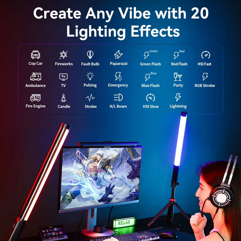 Ulanzi VL119 10W RGB Bacchetta Luminosa Palmare per Fotografia e Video 2500K 9000K Bicolore Vlog Live Streaming
