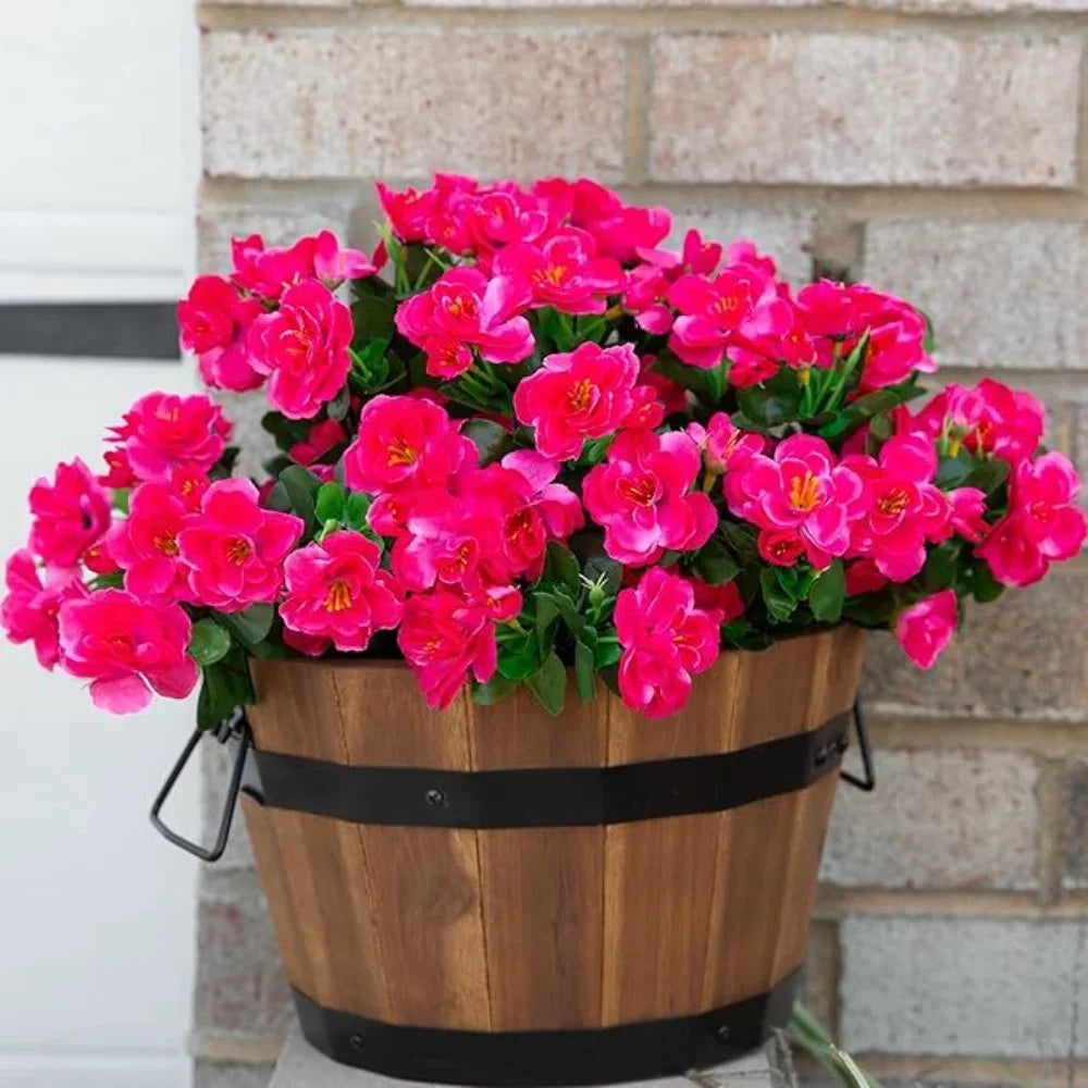 Set da 2 Pezzi Fiori Artificiali Azalea Rosse Autunno UV Resistenti per Decorazioni Interni della Casa