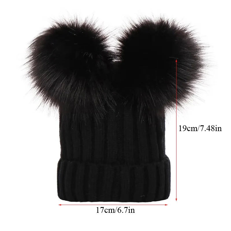 Cappello Invernale Da Donna Lavorato A Maglia Con Pompon In Pelliccia Sintetica Caldo Berretto Natalizio Per Ragazza