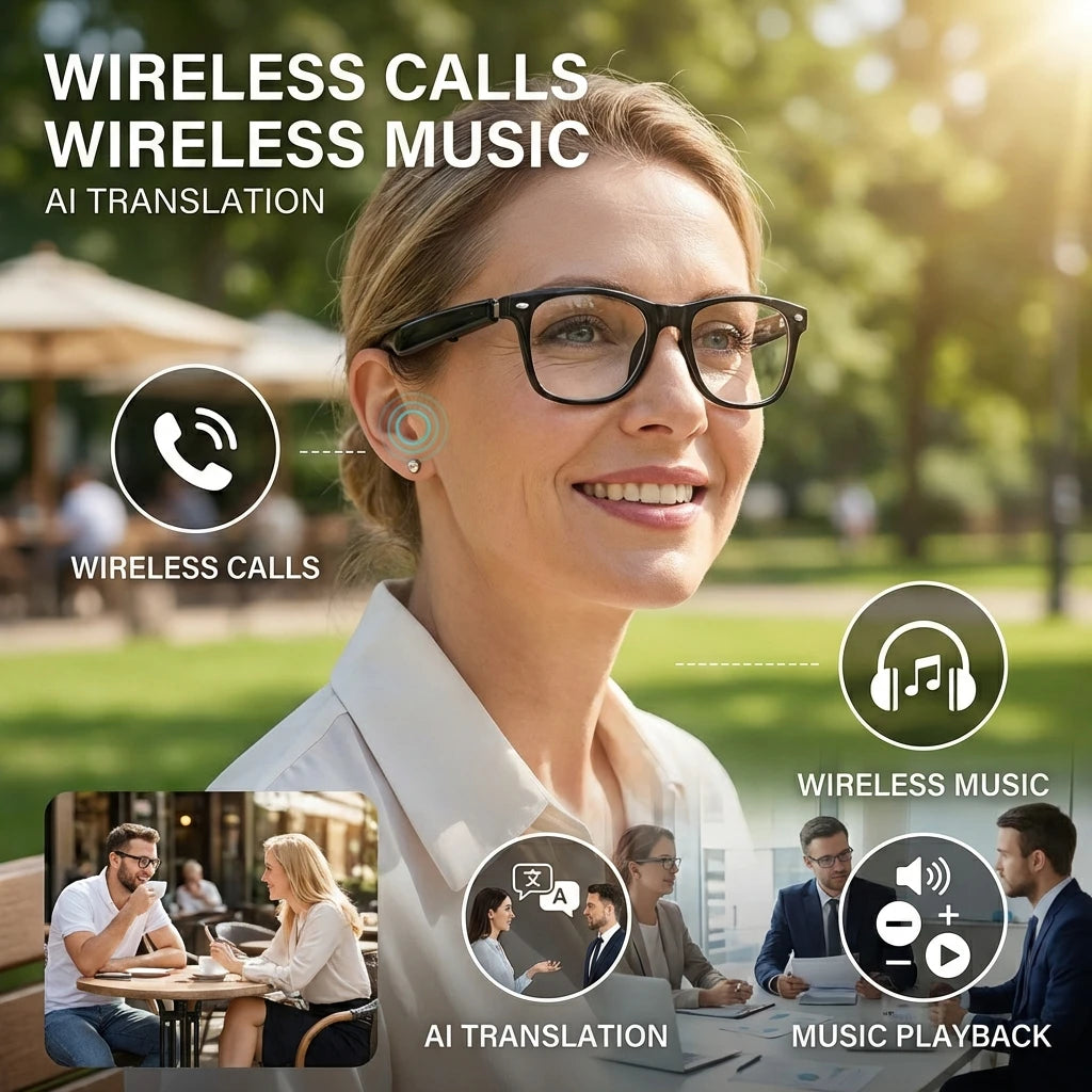 Occhiali Audio Intelligenti Senbono 2026 Traduzione AI Oltre 100 Lingue Chiamate Bluetooth Musica Occhiali Da Sole