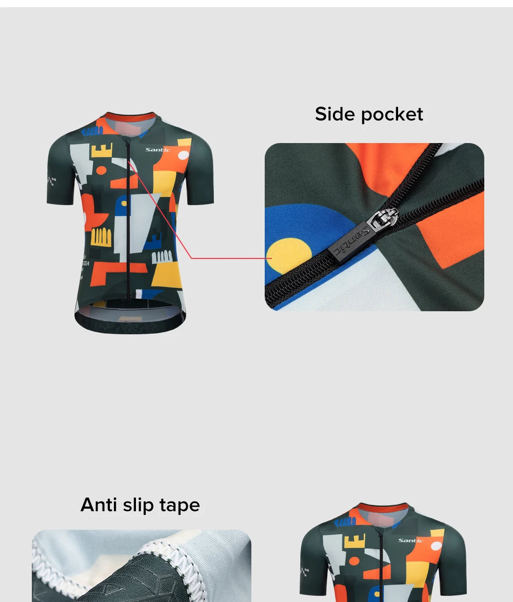 Santic Maglia Da Ciclismo Uomo Estate A Maniche Corte Asciugatura Rapida Tessuto Poliestere Spandex