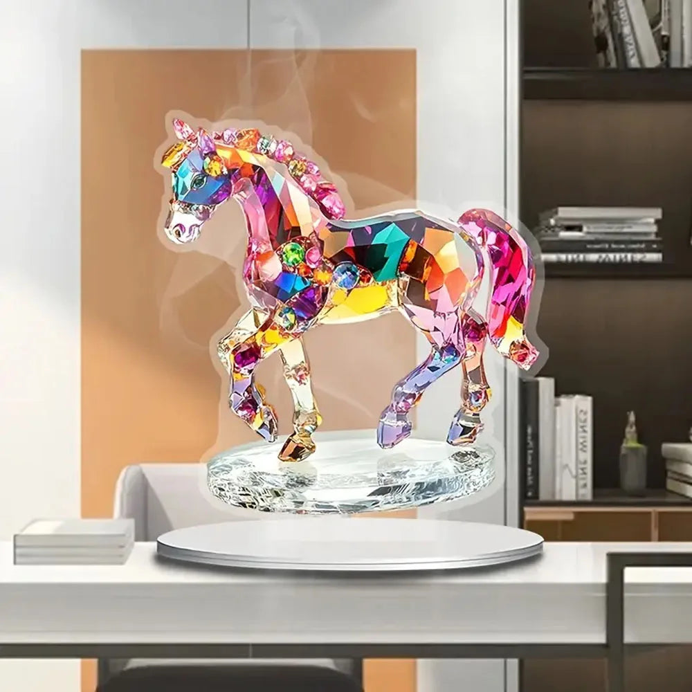 Statua di Cavallo 2D in Acrilico con Supporto - Decorazione da Tavolo Multiuso per Ufficio, Soggiorno, Camera da Letto