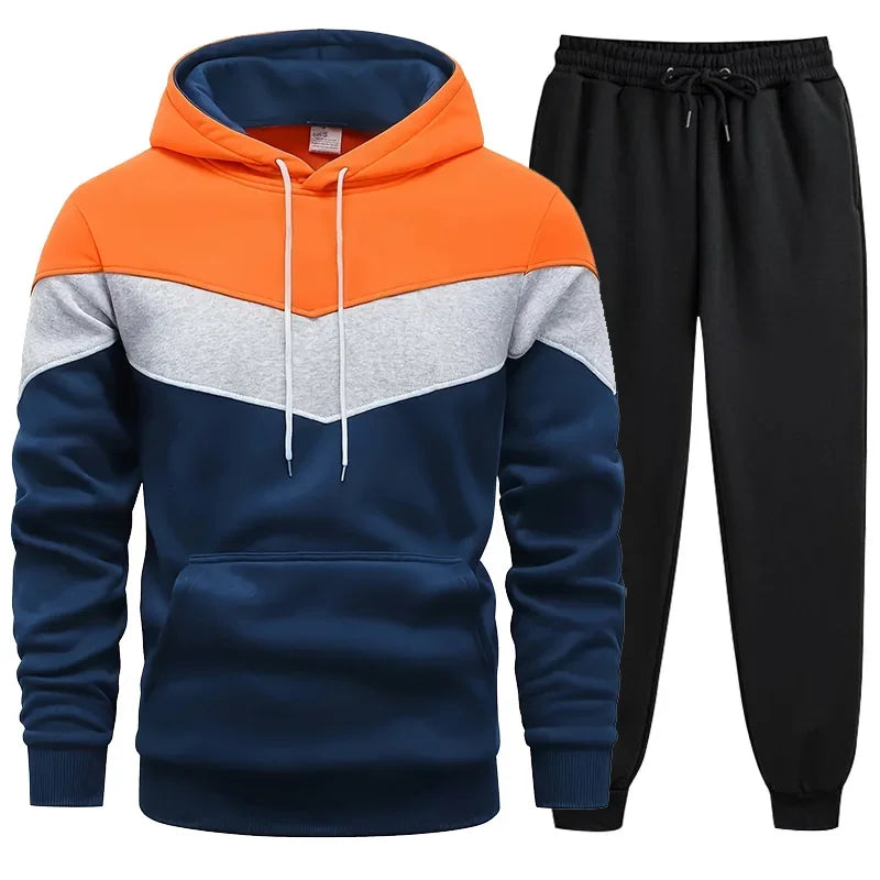 Tuta Uomo Due Pezzi 2024 Autunno Inverno Felpa Con Cappuccio E Pantaloni Set Sport Tricolore Caldo E Casual