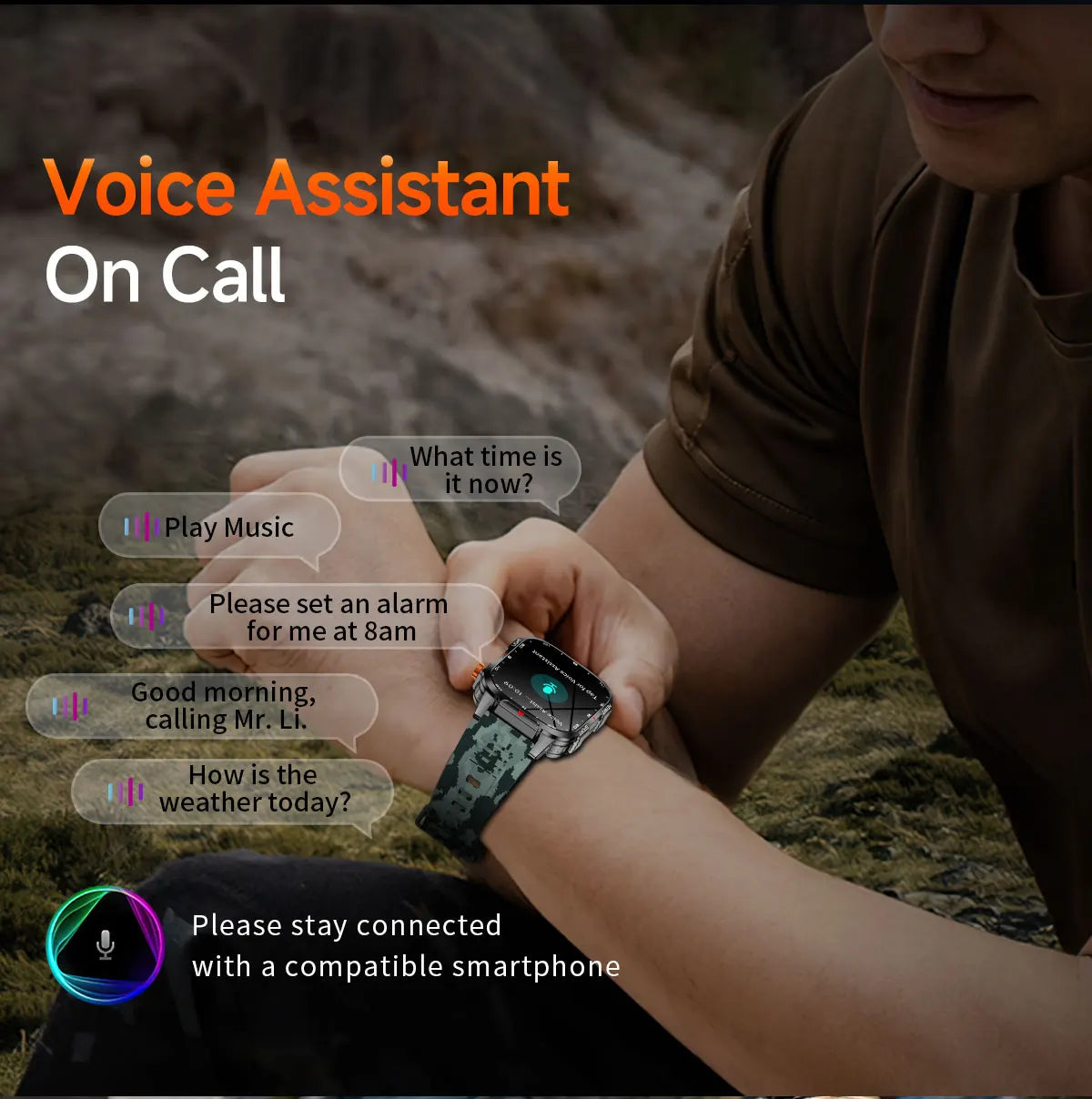 Smartwatch Con Assistente Vocale Schermo HD 2.01 Pollici Chiamata Bluetooth Impermeabile 1100mAh Bussola Esterno