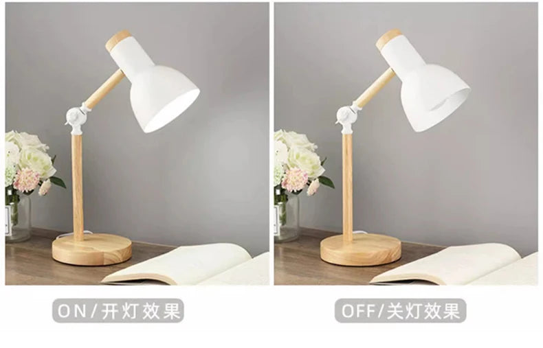 Lampada Da Tavolo Nordica In Legno LED Con Testa Giratoria Per Comodino E Scrivania Protezione Occhi E Lettura Studio