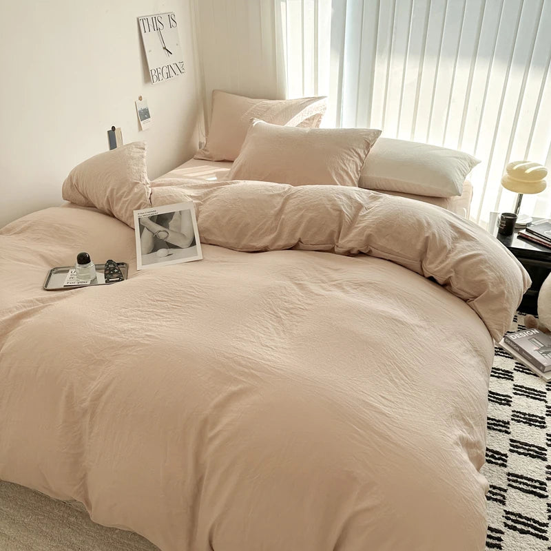 Set Biancheria Da Letto In Cotone Solido Con Copripiumino Federa E Lenzuolo Per Letto Singolo Matrimoniale King Queen