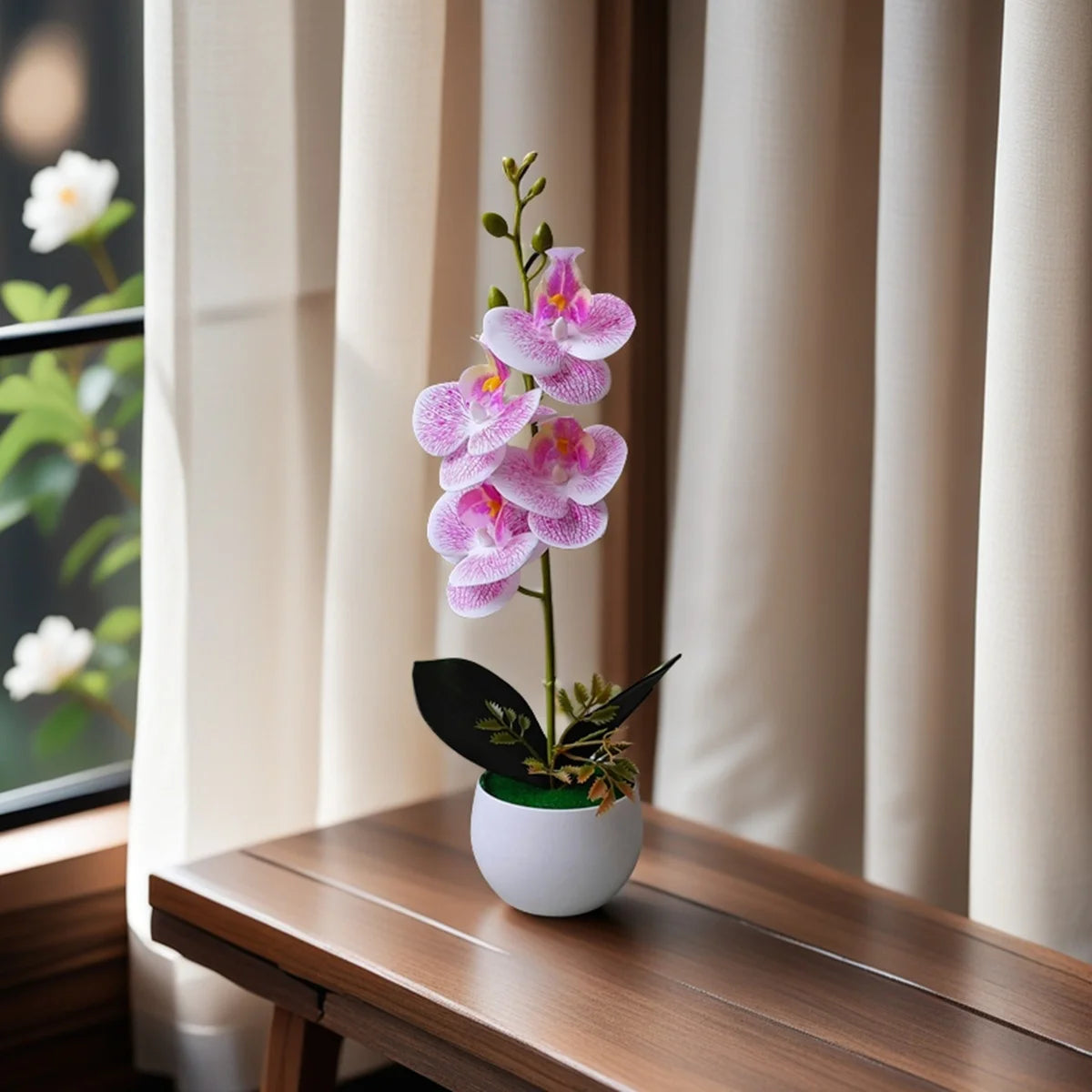 Pianta In Vaso Di Orchidea Artificiale Realistica Con Vaso Di Plastica Per Decorazione Centrotavola Tavolo Per Ufficio