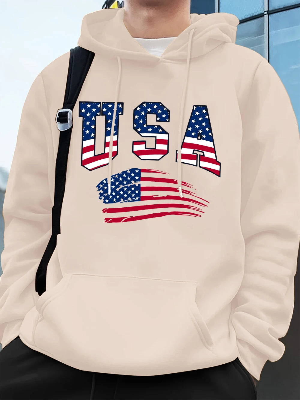 Felpa Con Cappuccio Da Uomo Con Stampa Bandiera USA In Pile Invernale Caldo Oversize Hip Hop Abbigliamento Sportivo