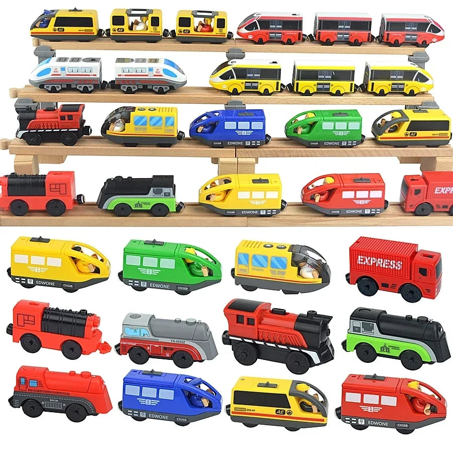 Treno Elettrico Magnetico Locomotiva Per Slot Auto Binario In Legno Con Due Carrelli Giocattolo Leduo Track