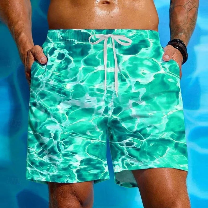 Shorts Da Spiaggia 3D Con Onde D'acqua Stampate In 3D Motivo Colorato Divertente Surf Hawaii