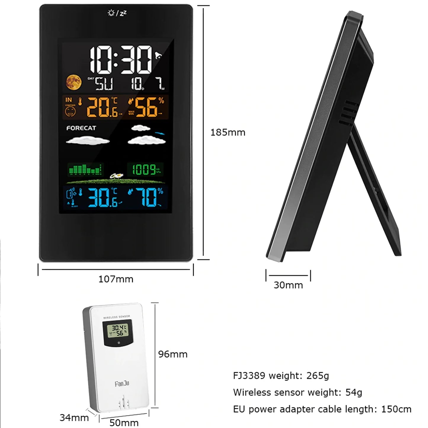 Stazione Meteorologica Multifunzionale Con Sveglia Termometro Igrometro Digitale Schermo Tattile Esterno Wireless