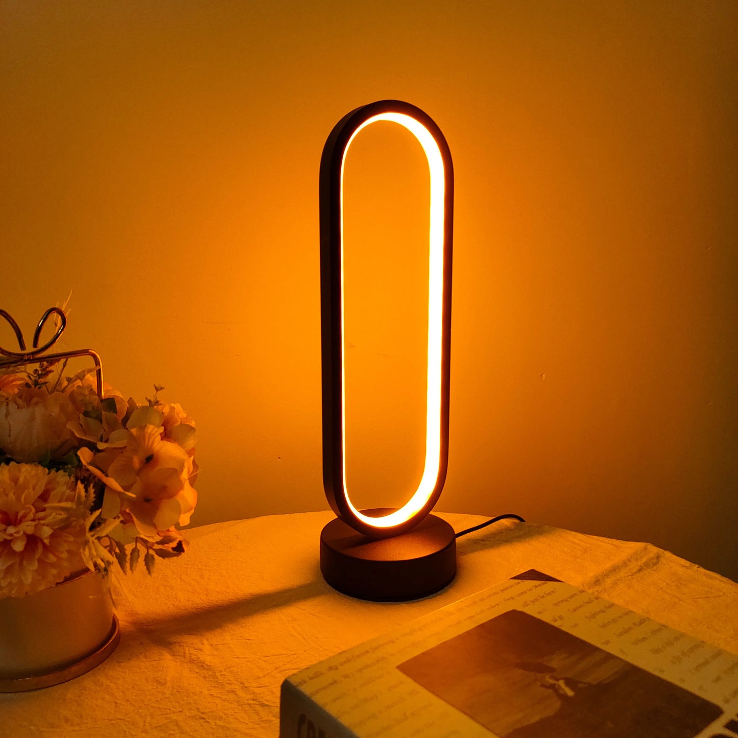 Lampada Ad Anello Dimmerabile Tre Colori Per Camera Da Letto E Soggiorno Comodino Luce Notturna A LED Nero