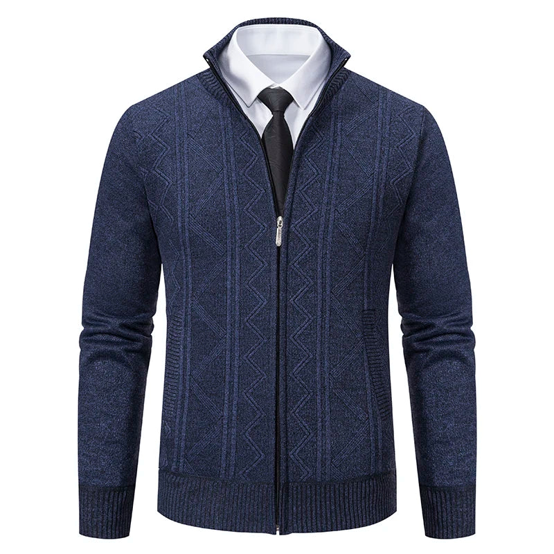 Giacca Ispessita Uomo Autunno Inverno Calda Linea Tendenza Colletto Mandarino Cardigan Lavorato A Maglia Cappotto