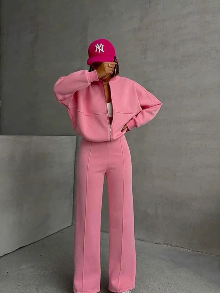 Completo Due Pezzi Da Donna Autunno Inverno Cardigan Sportivo A Maniche Lunghe Pantaloni Con Coulisse Street Style