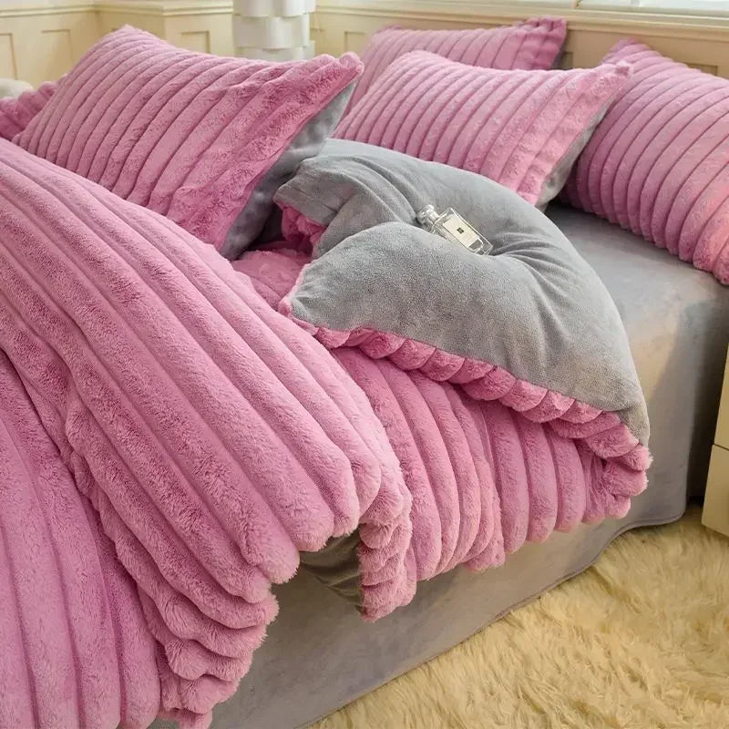 Copripiumino In Peluche Tinta Unita 150x200 Cm Velluto Bifacciale Stile AB Inverno Mantiene Caldo Spessore Morbido