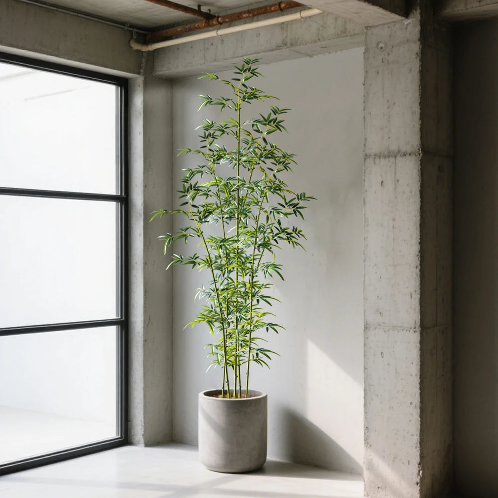 160-195 cm Grande Albero di Bambù Artificiale Alto Falso Piante di Palma Ramo di Plastica Bambusa Foglie Verde Dracaena Per La Decorazione del Giardino di Casa