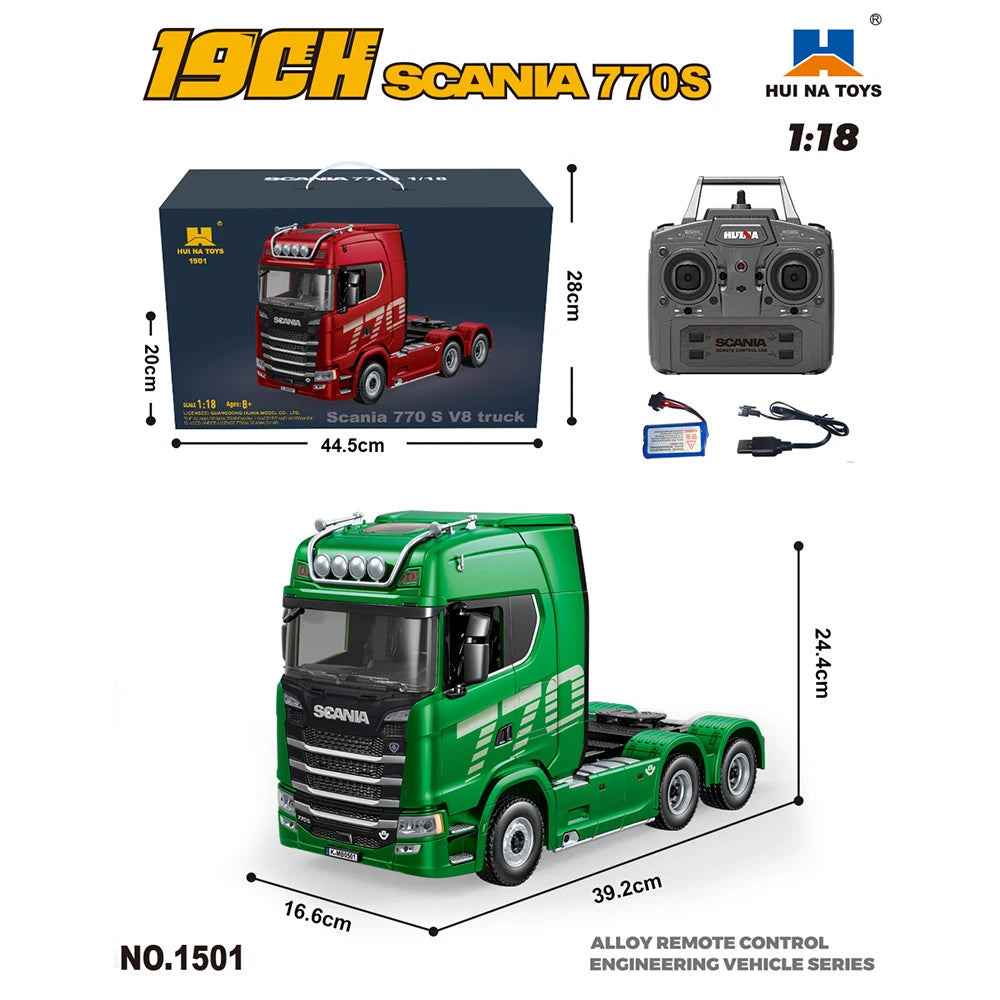 Huina 1501 770S RC Camion 1/18 2.4G Telecomando Con Luce E Suono Ingegneria Rimorchio Giocattolo