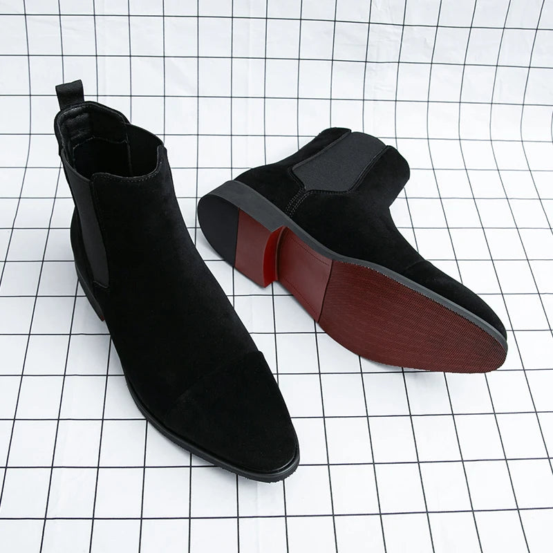 Stivaletti Chelsea Uomo Slip On Con Punta Tonda E Suola Rossa In PU Spedizione Gratuita Taglia 38 46 Scarpe Da Uomo