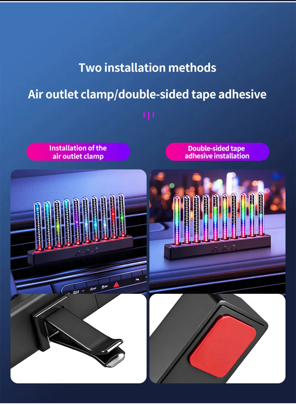 Luce Ambientale RGB Con Sensore Sonoro Striscia LED Sincronizzata Con La Musica Per Auto USB E Cruscotto
