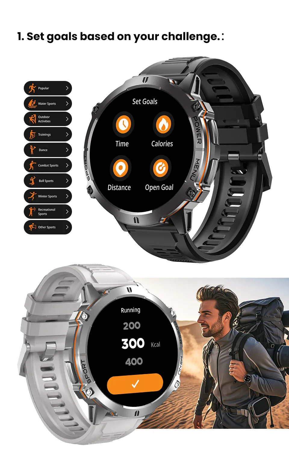 Orologio Intelligente Da Esterno T Rex 3 Militare GPS Impermeabile 5ATM Batteria 1000mAh Chiamate HD 170 Modalità Sport