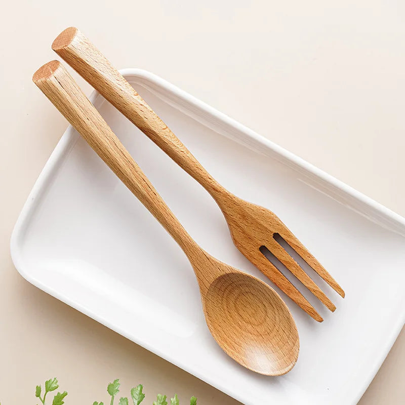 Set Utensili In Legno Da Cucina E Pranzo Con Cucchiaio Forchetta Coltello Da Bistecca Portatile All Aperto Multiuso