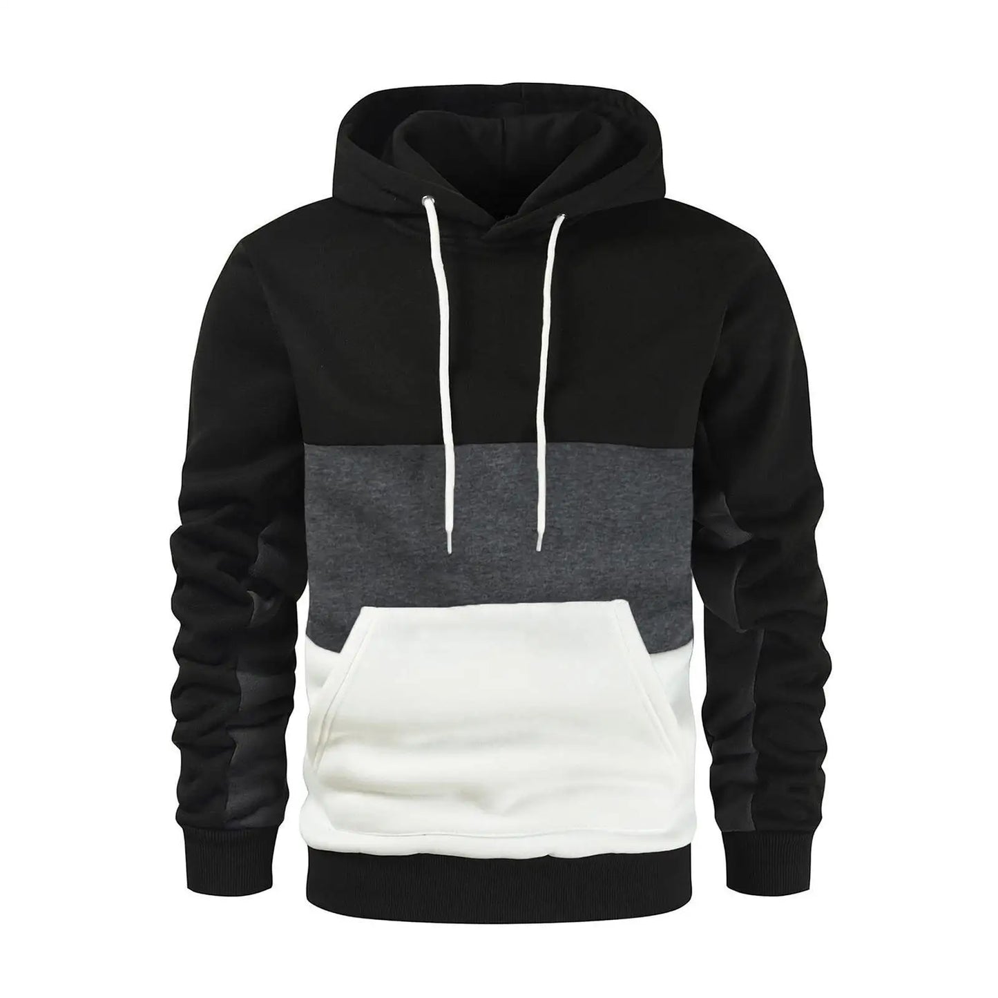 Felpa Con Cappuccio Patchwork Da Uomo Termica In Pile Abbigliamento Sportivo Casual Da Esterno Autunno Inverno Nero