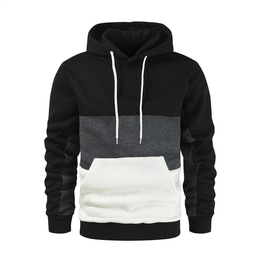Felpa Con Cappuccio Patchwork Da Uomo Termica In Pile Abbigliamento Sportivo Casual Da Esterno Autunno Inverno Nero