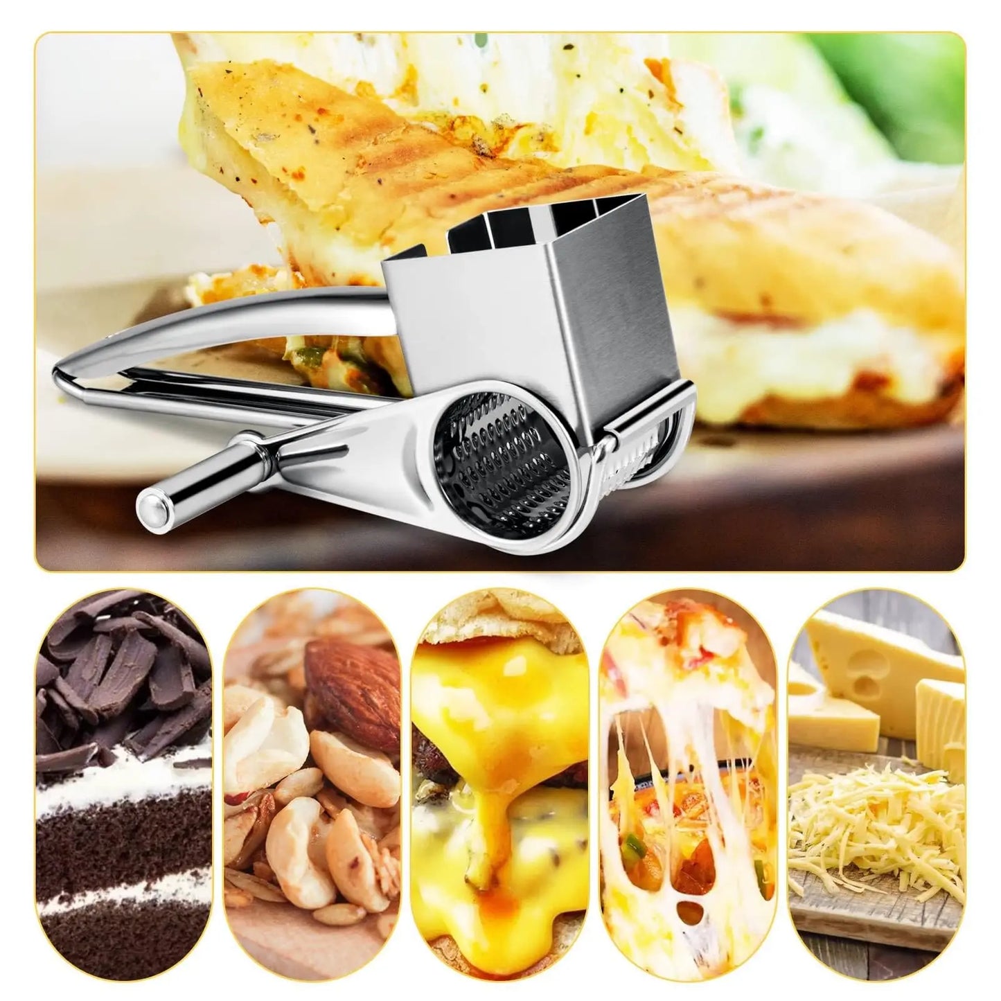 Grattugia Rotante Per Formaggio Multifunzione Con Lame In Acciaio Inox Manuale Affettatrice Per Burro E Zenzero