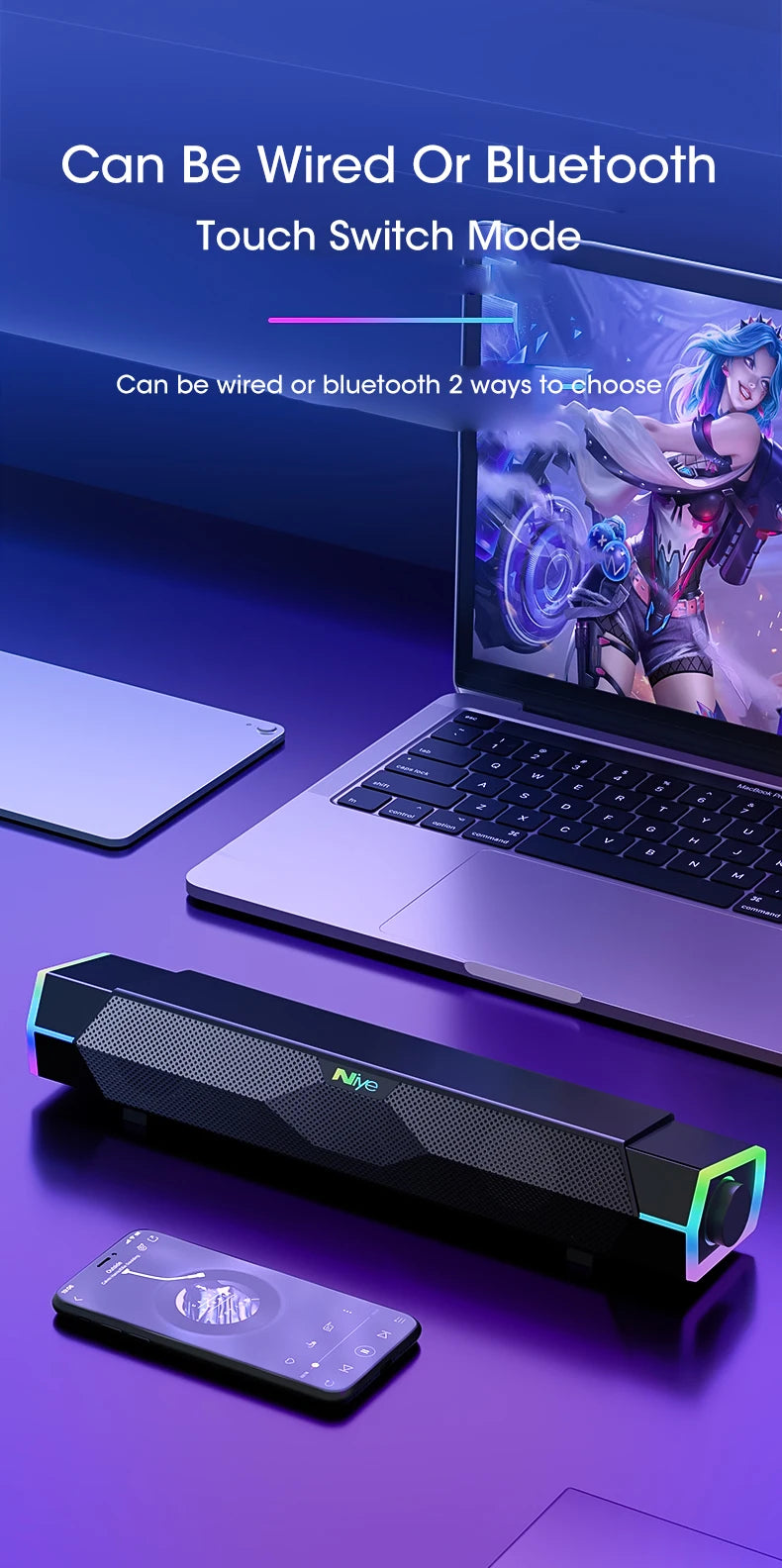Altoparlanti Per Computer 4D Soundbar Bluetooth 5.3 Surround Con Subwoofer Per PC E Notebook