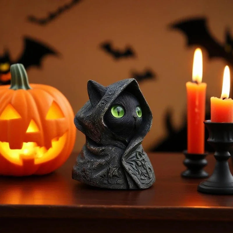 Figurina Di Gatto Fatta A Mano Nero Per Decorazioni Halloween In Resina Regalo Per Amanti Dei Gatti Da Tavolo