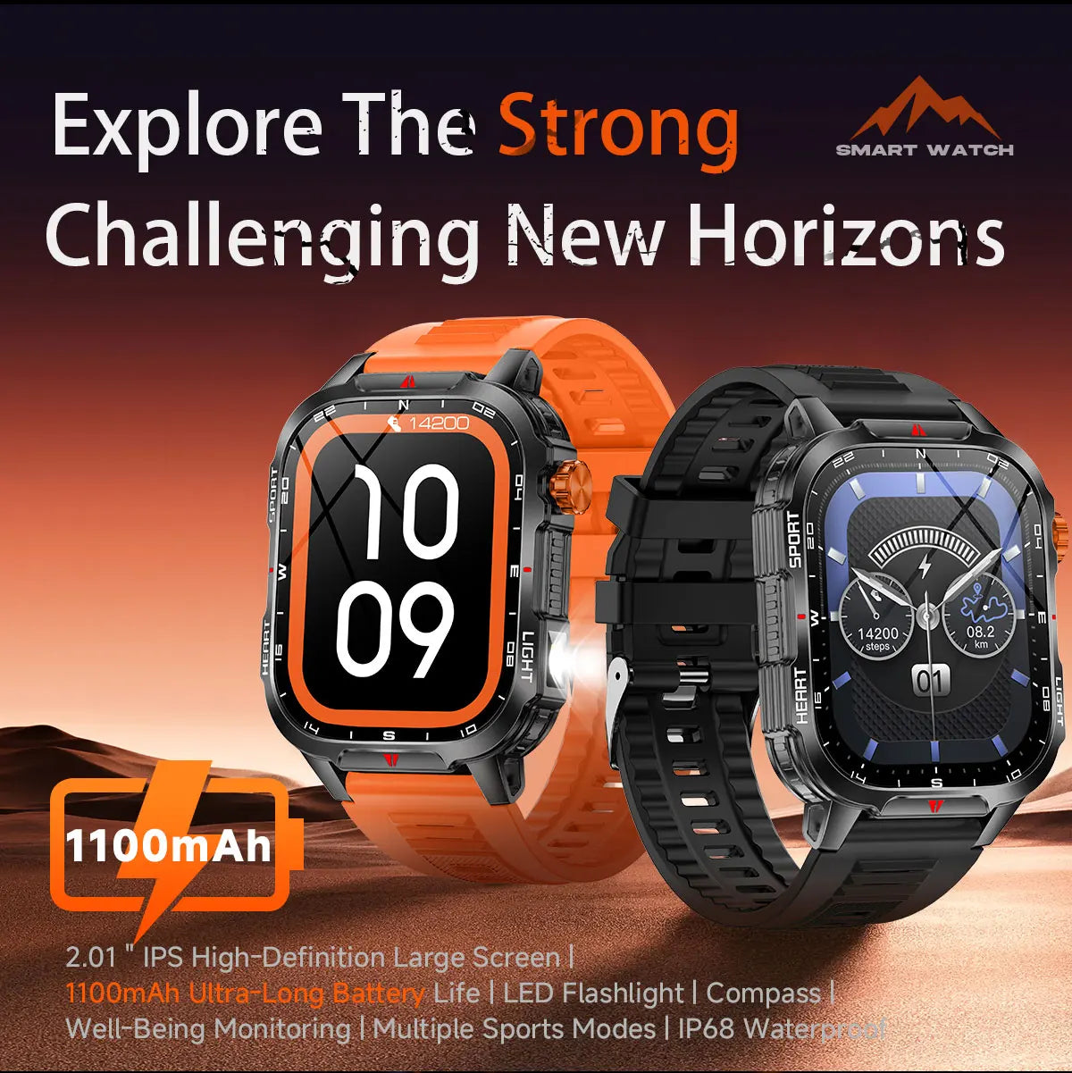 Smartwatch Con Assistente Vocale Schermo HD 2.01 Pollici Chiamata Bluetooth Impermeabile 1100mAh Bussola Esterno