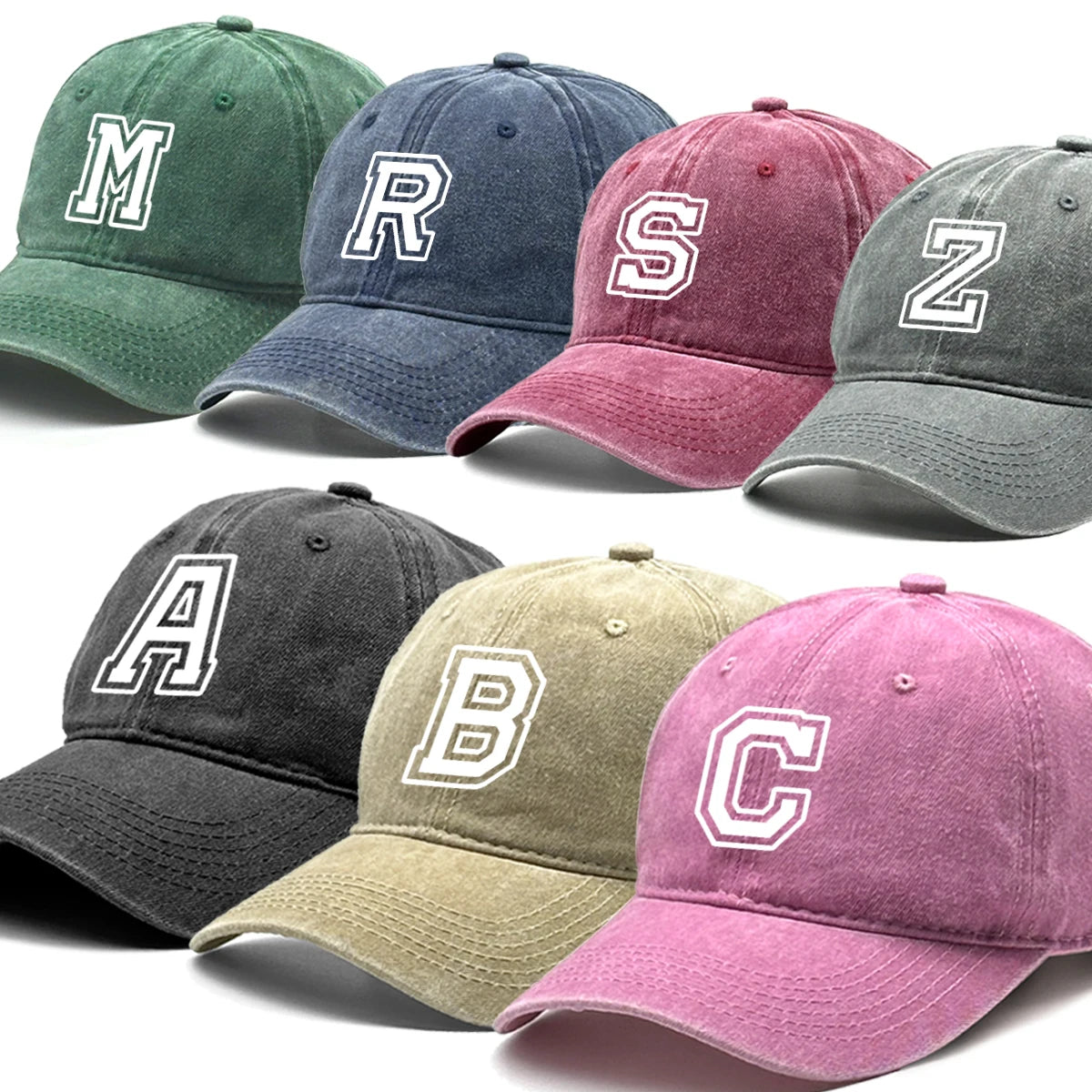 Berretto Da Baseball Unisex Con Stampa Lettera Iniziale AZ Cotone Lavato Retrò Con Visiera Sportiva